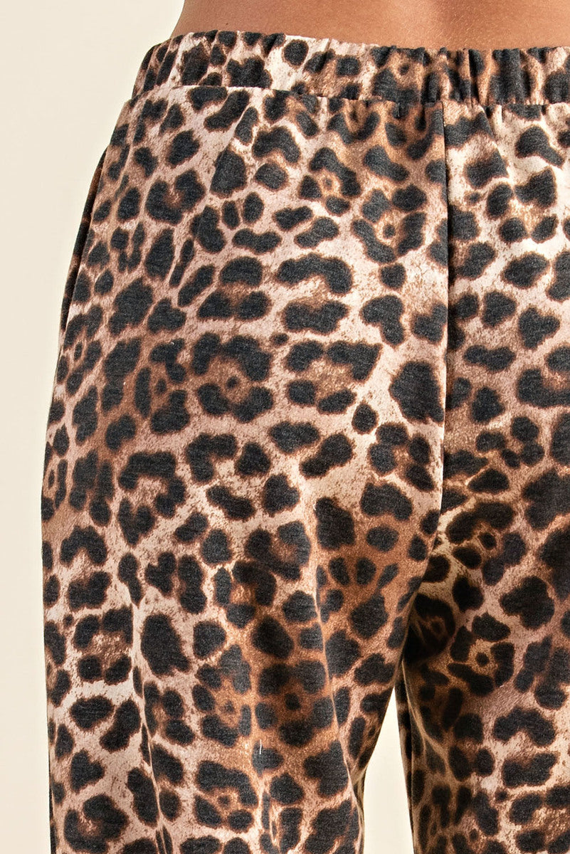 Comfortable Leopard Print Long Sleeve Sweatshirt and Pants Loungewear Ivy and Pearl Boutique