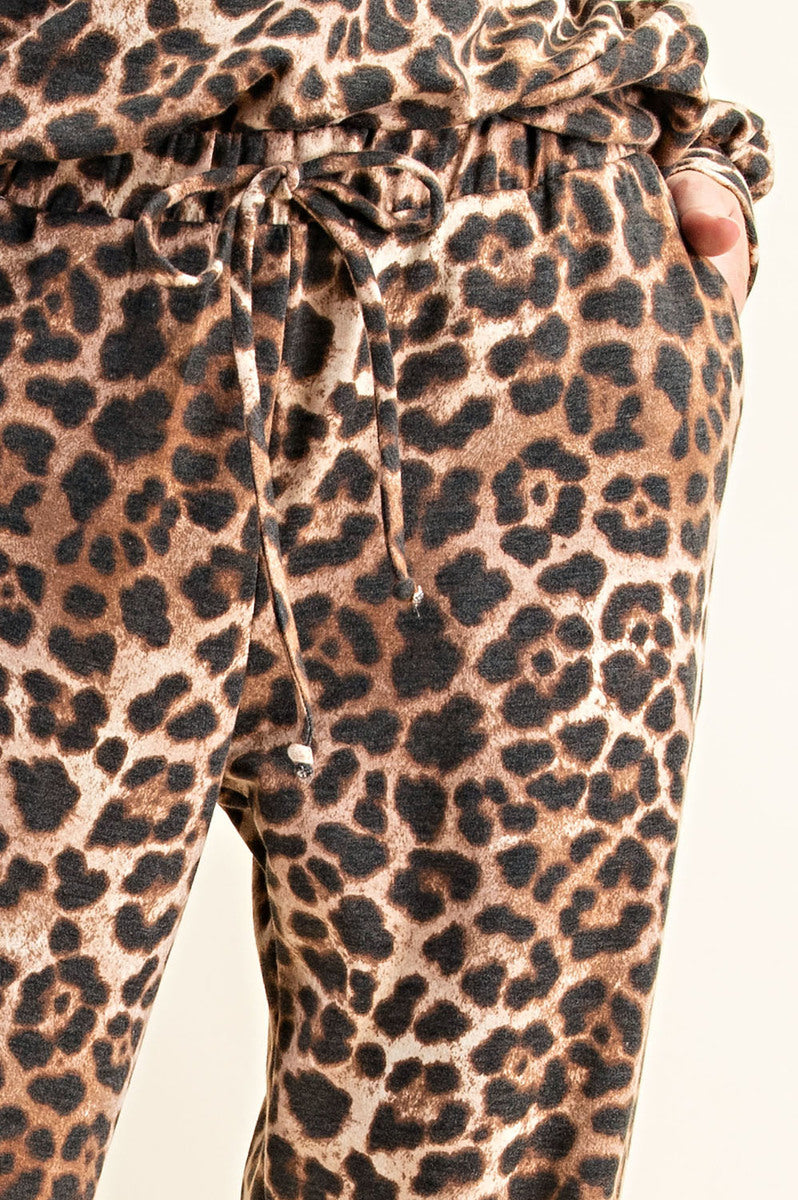Comfortable Leopard Print Long Sleeve Sweatshirt and Pants Loungewear Ivy and Pearl Boutique