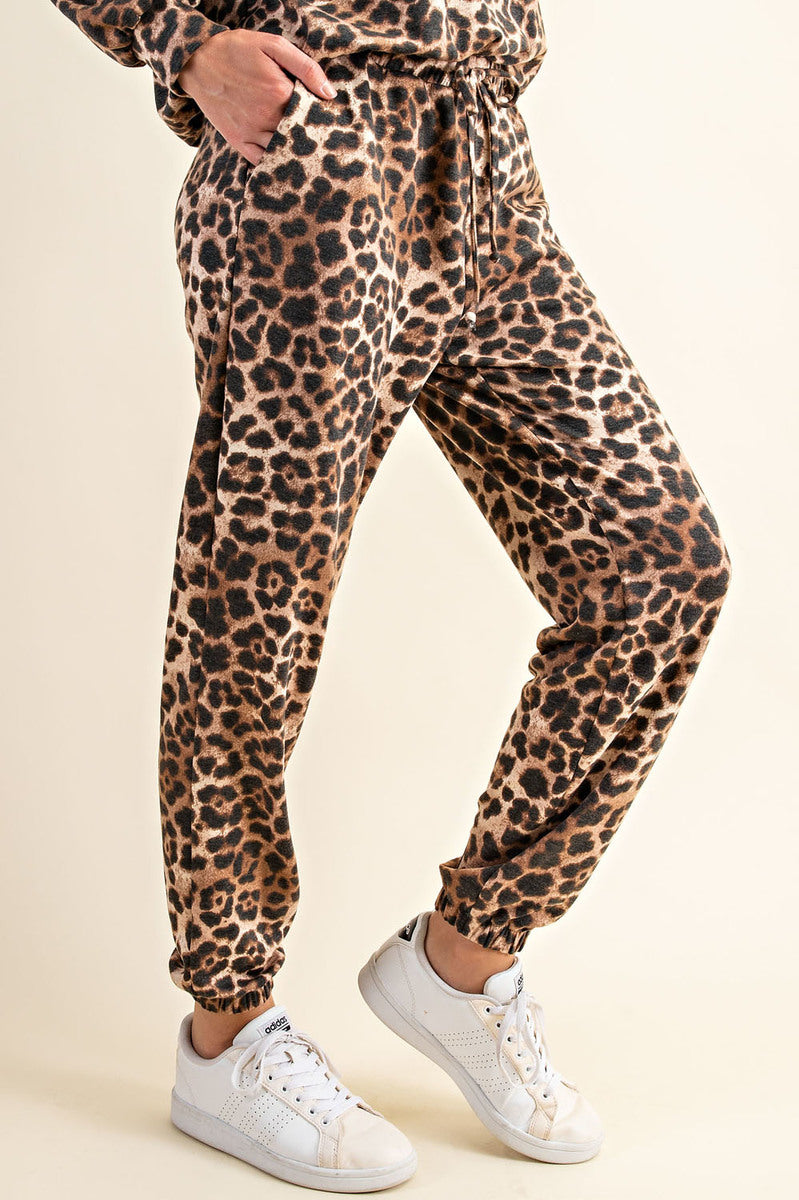 Comfortable Leopard Print Long Sleeve Sweatshirt and Pants Loungewear Ivy and Pearl Boutique