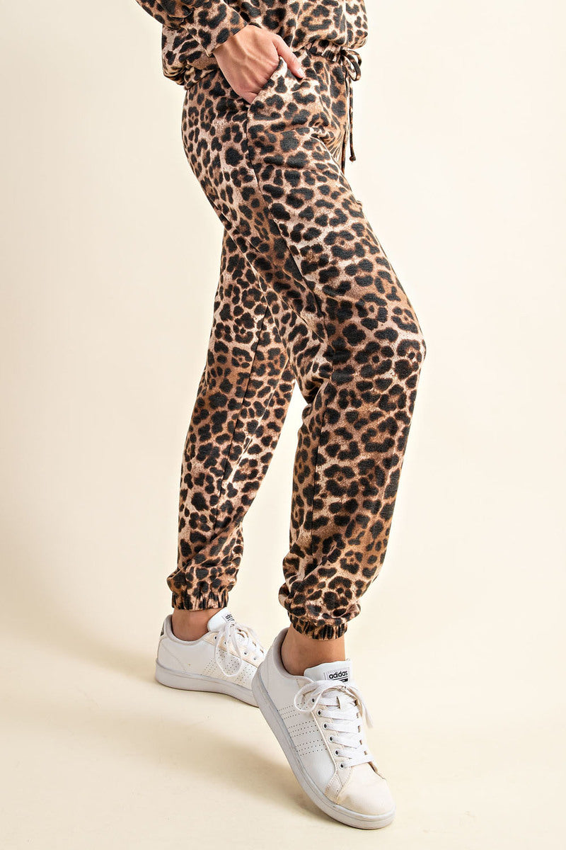 Comfortable Leopard Print Long Sleeve Sweatshirt and Pants Loungewear Ivy and Pearl Boutique