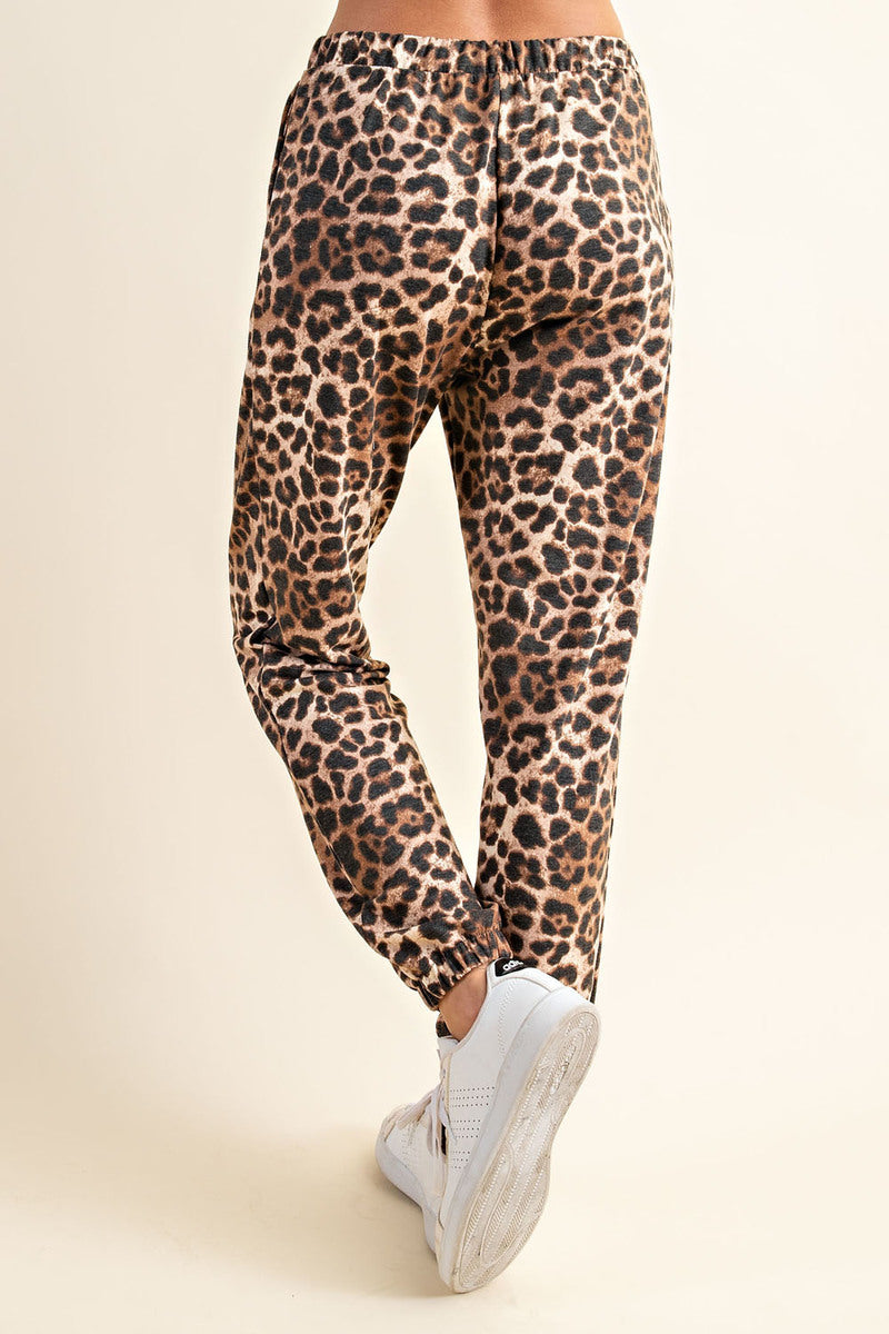Comfortable Leopard Print Long Sleeve Sweatshirt and Pants Loungewear Ivy and Pearl Boutique