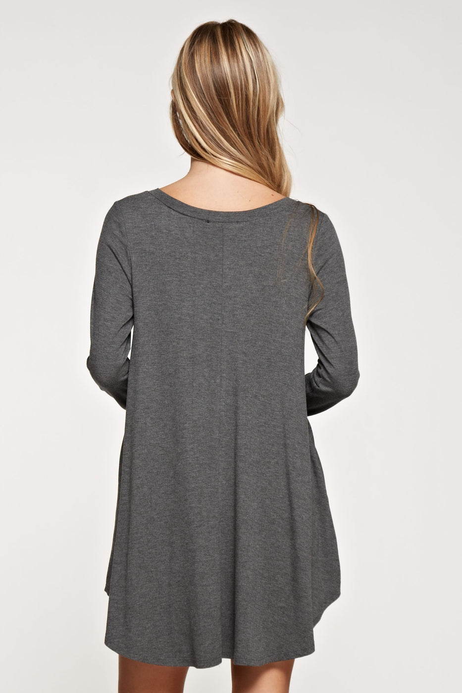 Comfy V-neck long sleeve solid dress with side pockets Ivy and Pearl Boutique