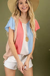 Coral block ruffle sleeve woven blouse  Ivy and Pearl Boutique