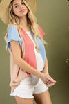 Coral block ruffle sleeve woven blouse  Ivy and Pearl Boutique