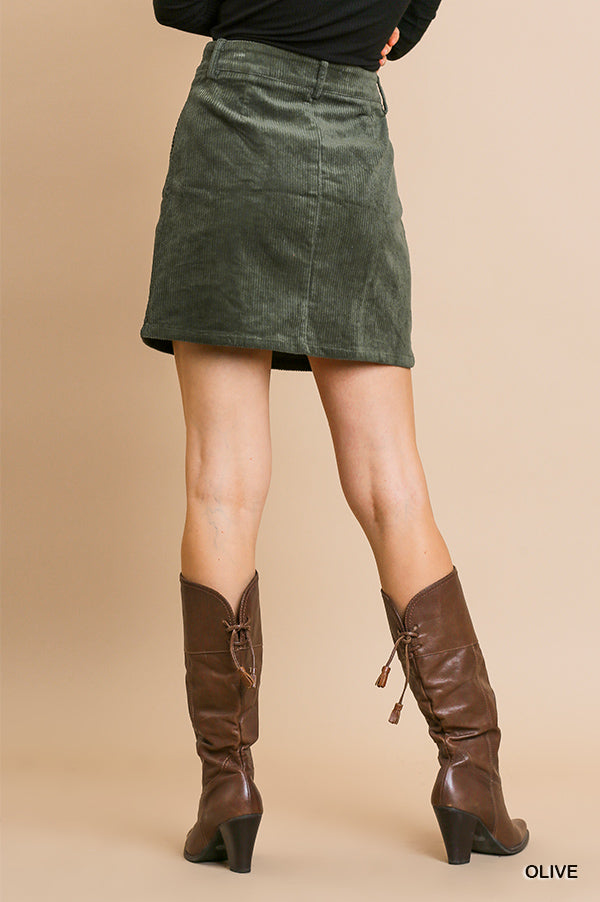 Umgee corduroy high waist button front A-line skirt Ivy and Pearl Boutique