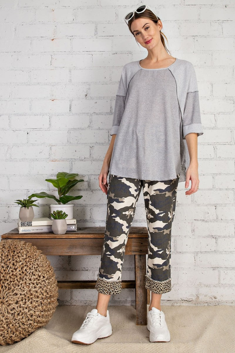 Ultra soft and lightweight cotton/span mix stripe contrast loose fit top Ivy and Pearl Boutique
