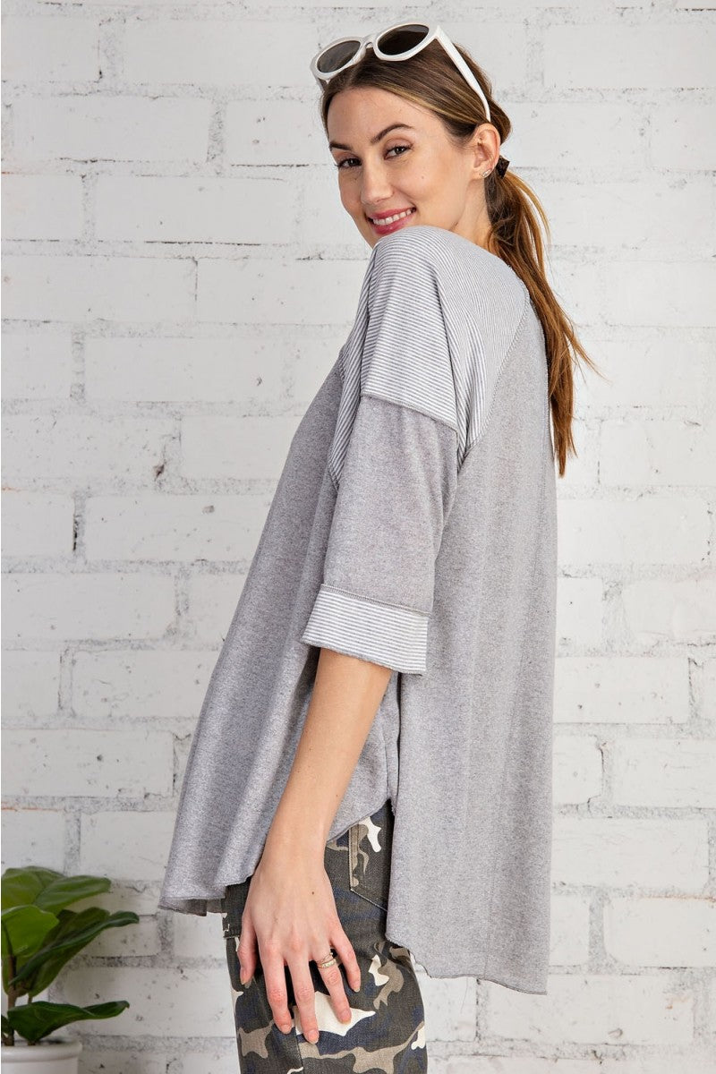 Ultra soft and lightweight cotton/span mix stripe contrast loose fit top Ivy and Pearl Boutique