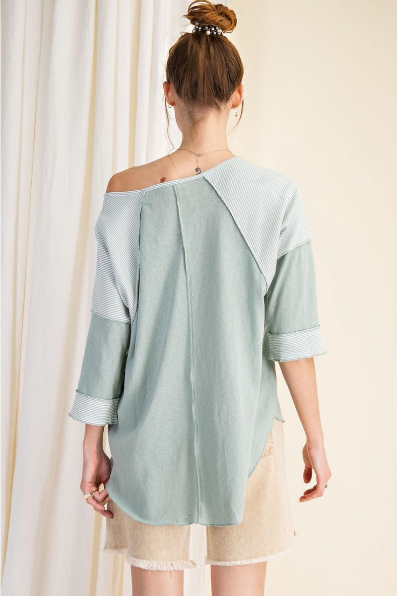 Ultra soft and lightweight cotton/span mix stripe contrast loose fit top Ivy and Pearl Boutique