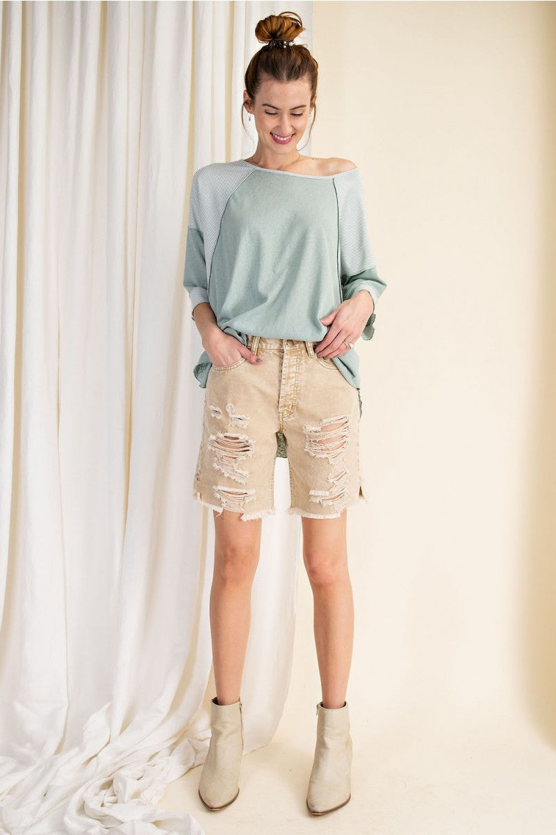 Ultra soft and lightweight cotton/span mix stripe contrast loose fit top Ivy and Pearl Boutique