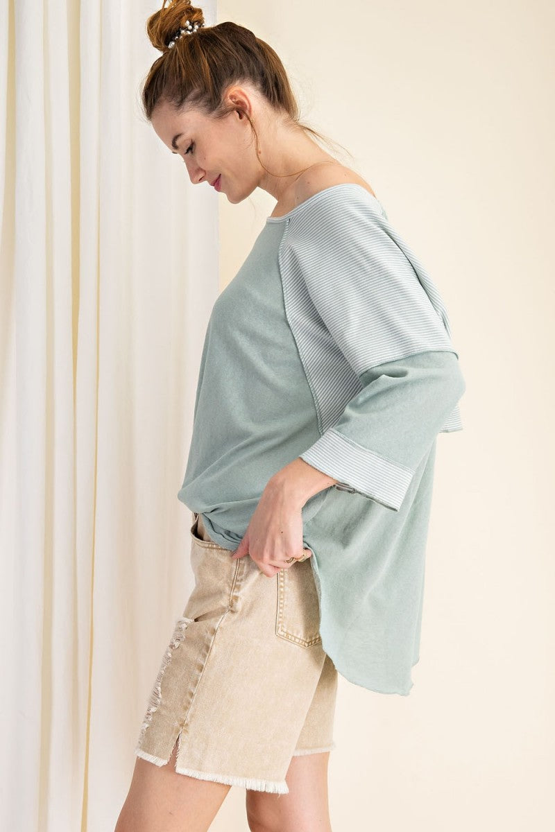 Ultra soft and lightweight cotton/span mix stripe contrast loose fit top Ivy and Pearl Boutique