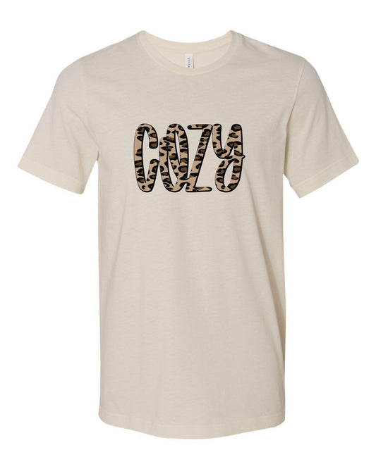 Cozy Leopard Crew Neck Short Sleeve Graphic Tee  Ivy and Pearl Boutique S