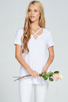 Criss-cross front V-neck ribbed short-sleeve top  Ivy and Pearl Boutique