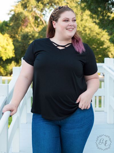 Criss cross V-neck pullover top Ivy and Pearl Boutique