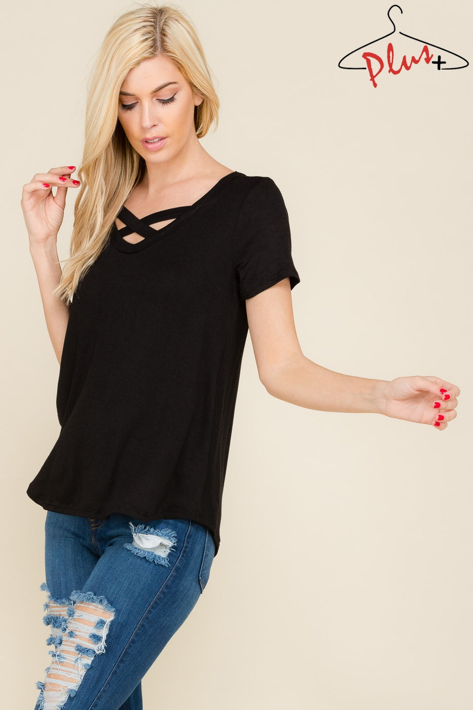 Short sleeve crisscross solid top Ivy and Pearl Boutique