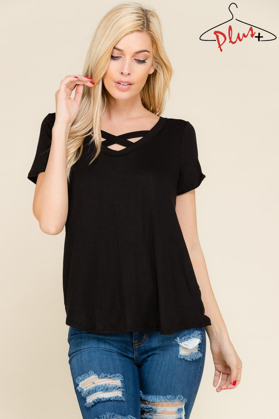 Short sleeve crisscross solid top Ivy and Pearl Boutique