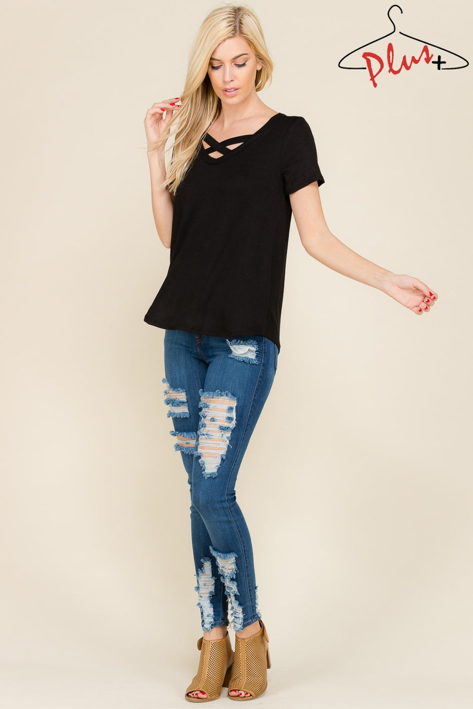 Short sleeve crisscross solid top Ivy and Pearl Boutique