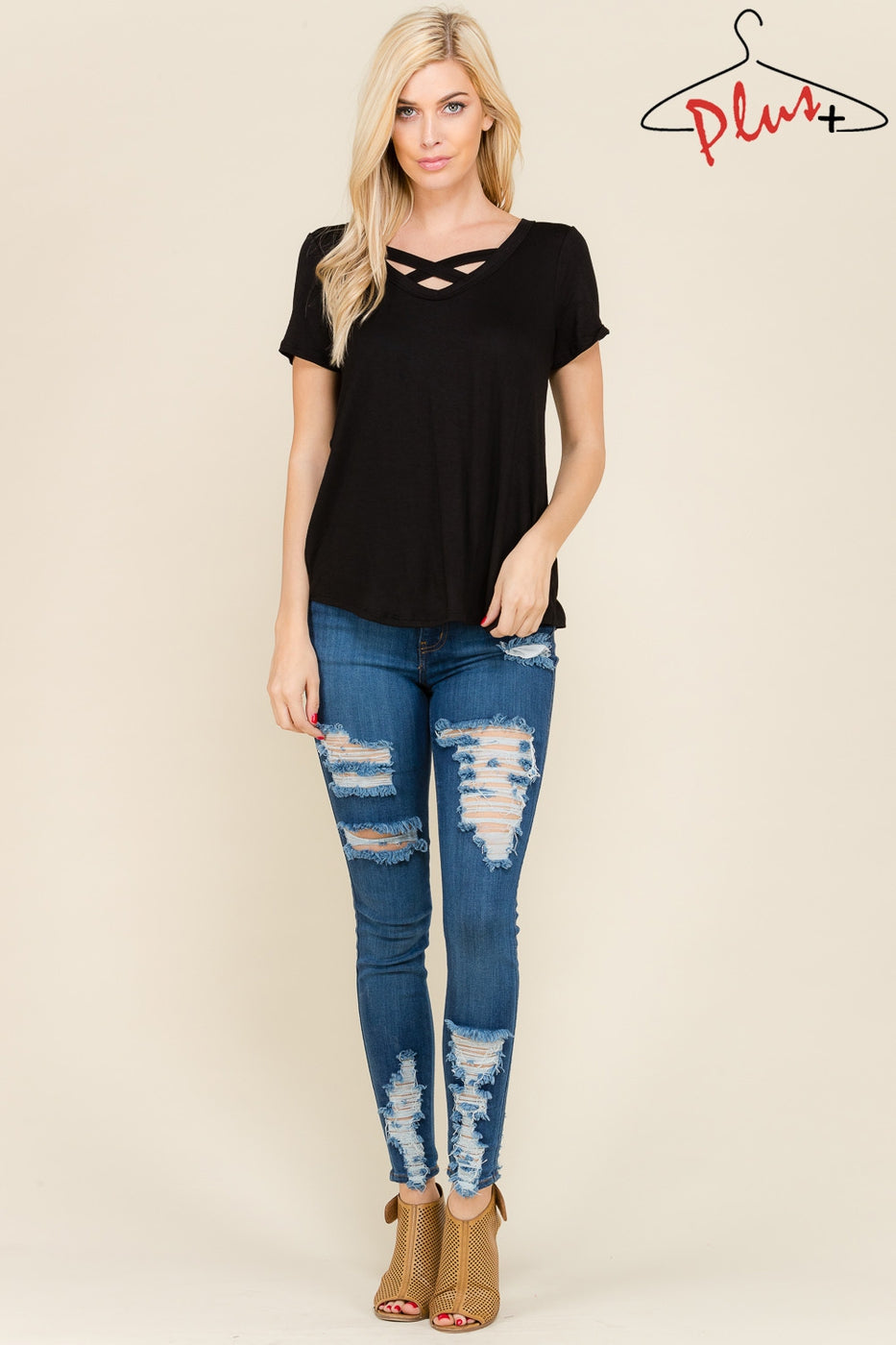 Short sleeve crisscross solid top Ivy and Pearl Boutique