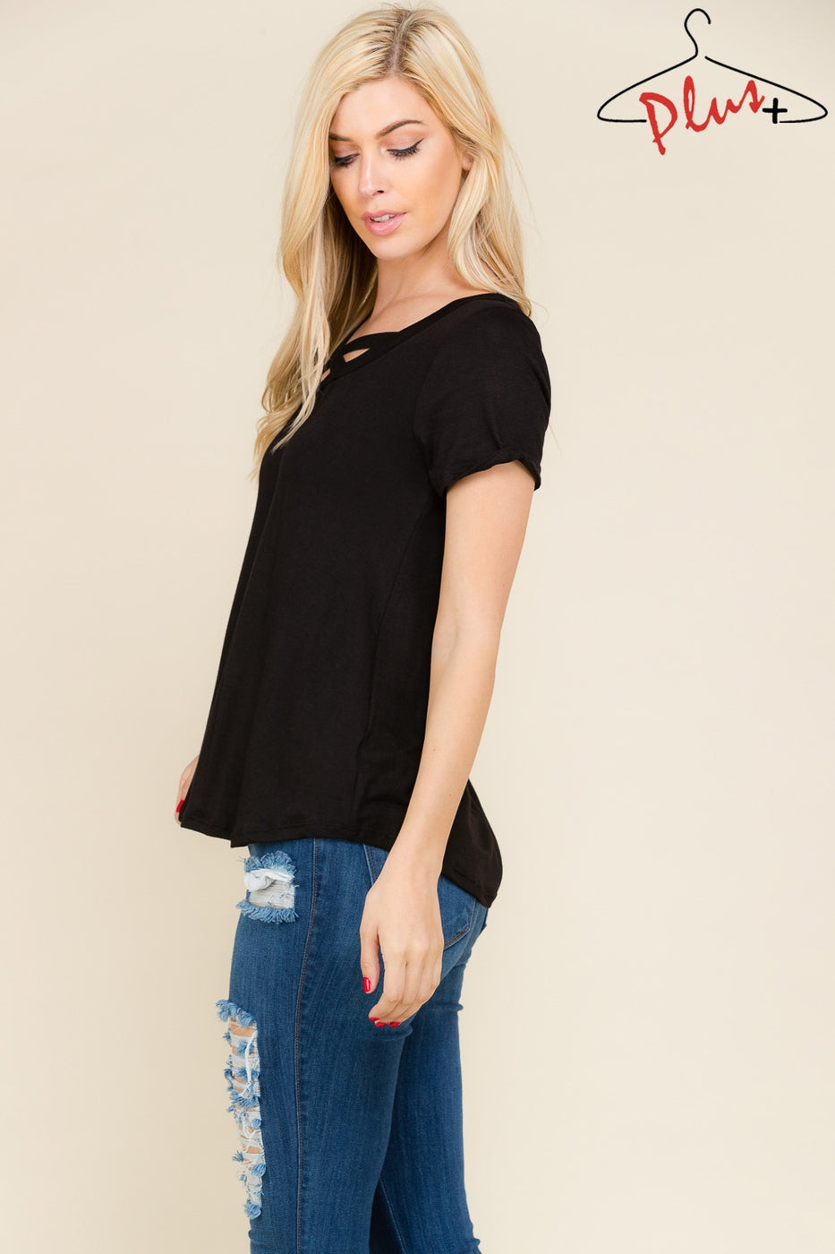Short sleeve crisscross solid top Ivy and Pearl Boutique