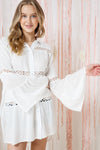 Crochet Lace Bell Sleeve Collared Cover Up  Ivy and Pearl Boutique