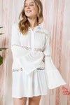 Crochet Lace Bell Sleeve Collared Cover Up  Ivy and Pearl Boutique