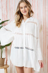 Crochet Lace Bell Sleeve Collared Cover Up  Ivy and Pearl Boutique