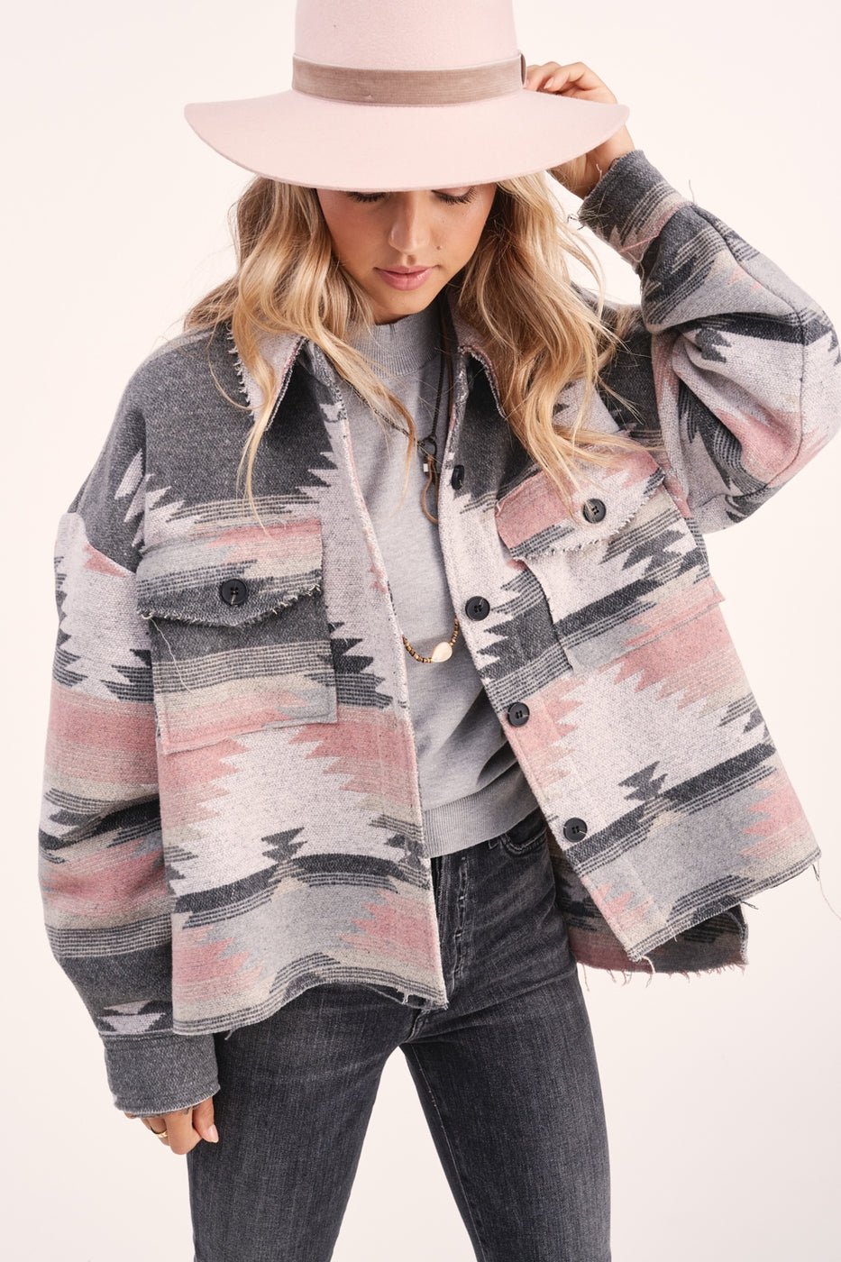 Cropped Body Eldora Aztec Jacket  Ivy and Pearl Boutique S Gray