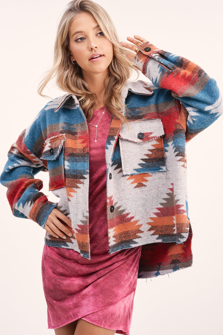 Cropped Body Eldora Aztec Jacket  Ivy and Pearl Boutique S Rust