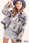 Cropped Body Eldora Aztec Jacket  Ivy and Pearl Boutique S Teal