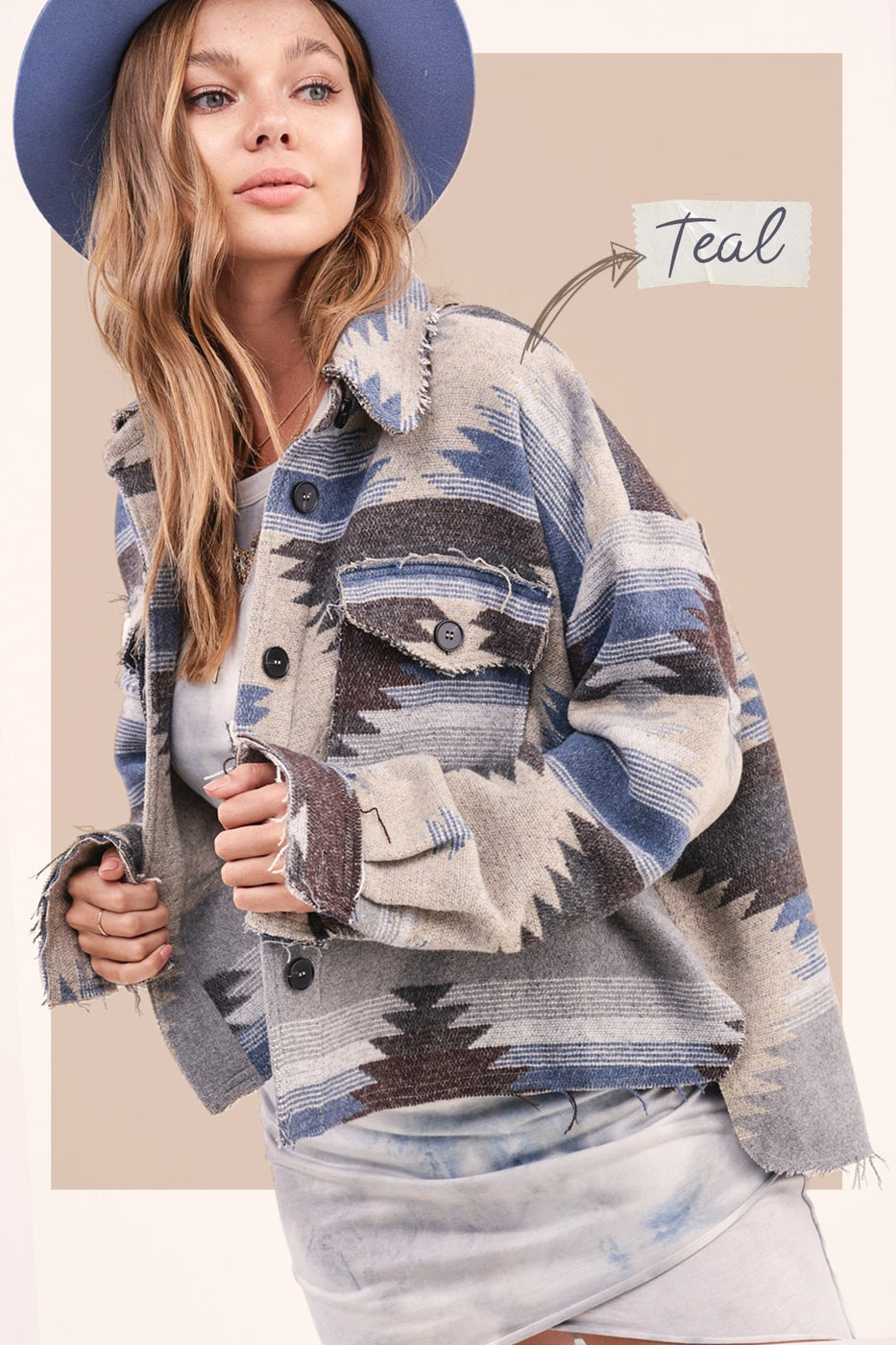 Cropped Body Eldora Aztec Jacket  Ivy and Pearl Boutique