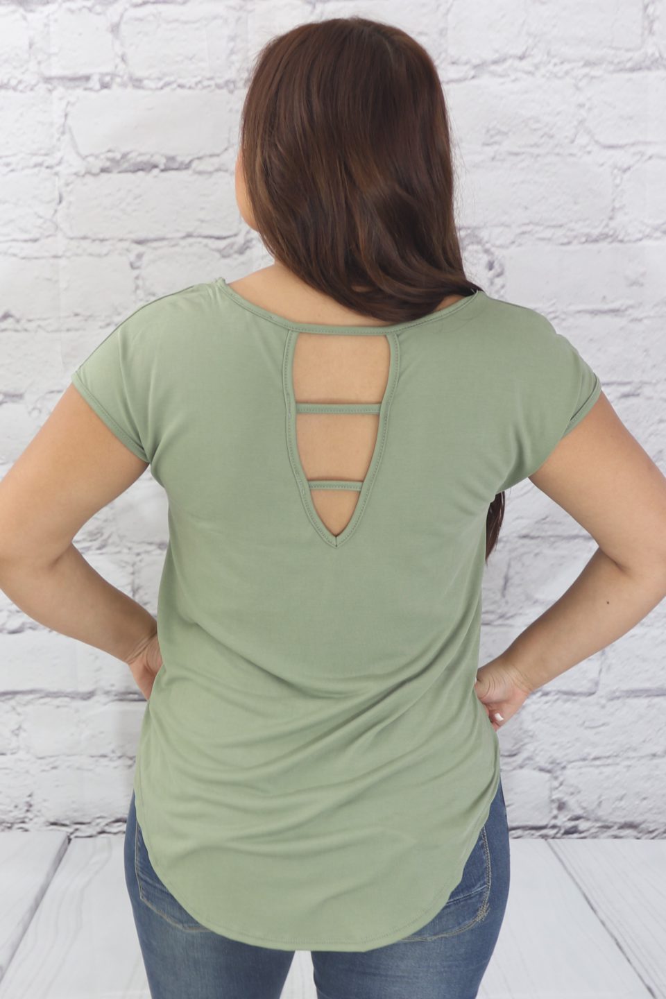 Cupro top with high low hemline and cutout back Ivy and Pearl Boutique