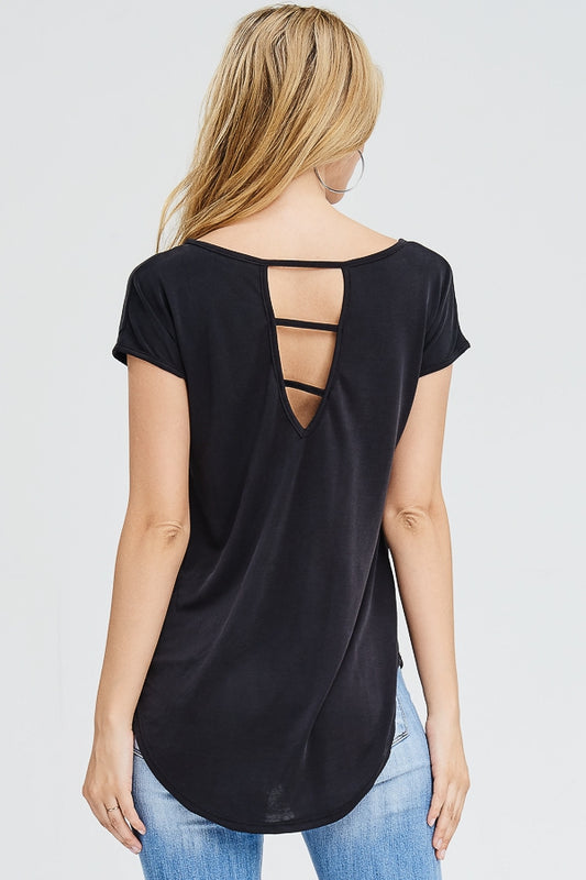 Cupro top with high low hemline and cutout back  Ivy and Pearl Boutique Black S