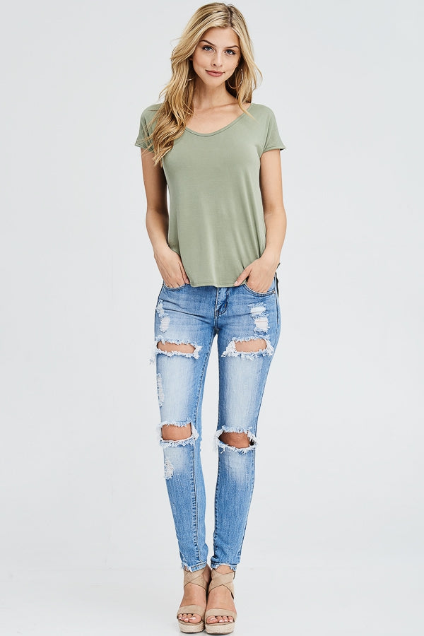 Cupro top with high low hemline and cutout back Ivy and Pearl Boutique