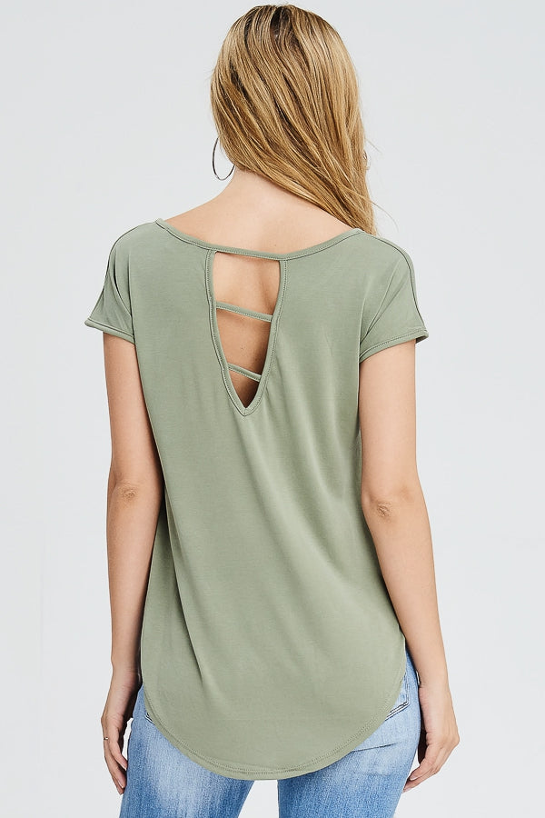 Cupro top with high low hemline and cutout back Ivy and Pearl Boutique