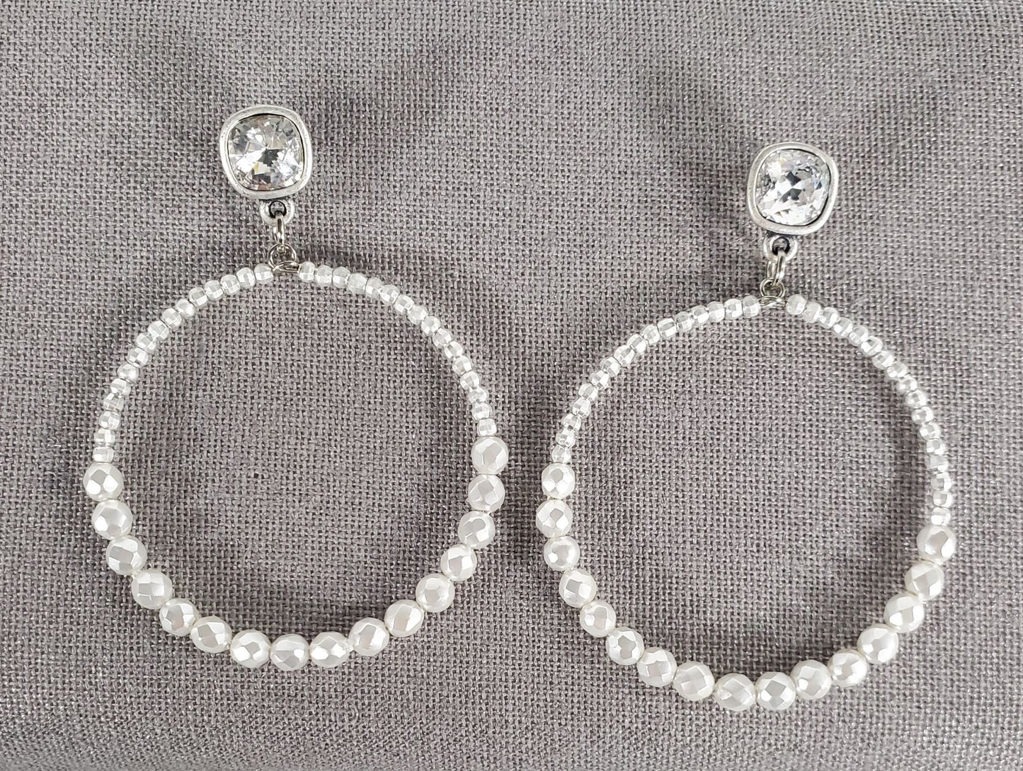 Cut pearl beads with zirconia stone loop earrings Ivy and Pearl Boutique