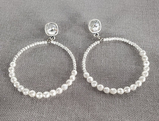 Cut pearl beads with zirconia stone loop earrings  Ivy and Pearl Boutique