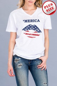 America short sleeve V-neck T-shirt Ivy and Pearl Boutique White 1XL