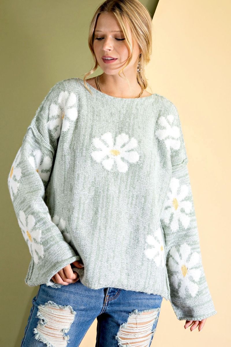 Daisy flower patterned loose fit sweater (multiple colors available) RESTOCKED Ivy and Pearl Boutique