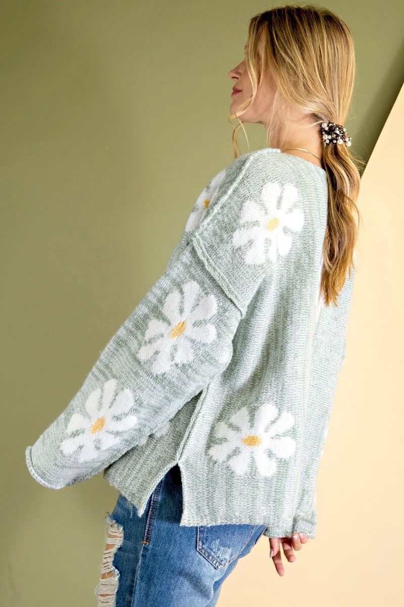 Daisy flower patterned loose fit sweater (multiple colors available) RESTOCKED Ivy and Pearl Boutique