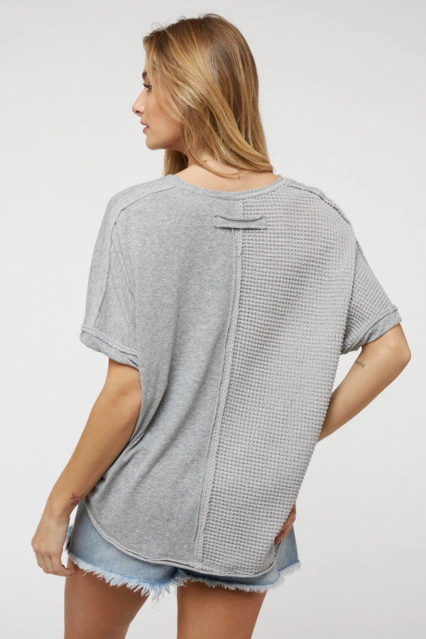 Solid V-neck short sleeve button down top Ivy and Pearl Boutique