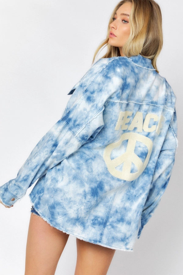 Tie Dye button down jacket with Peace-sign and front pockets Ivy and Pearl Boutique