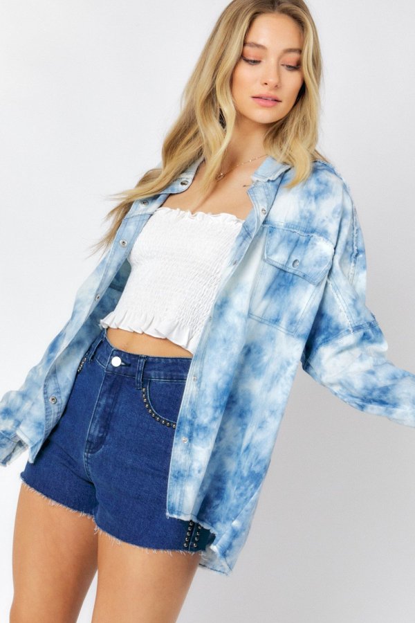 Tie Dye button down jacket with Peace-sign and front pockets Ivy and Pearl Boutique