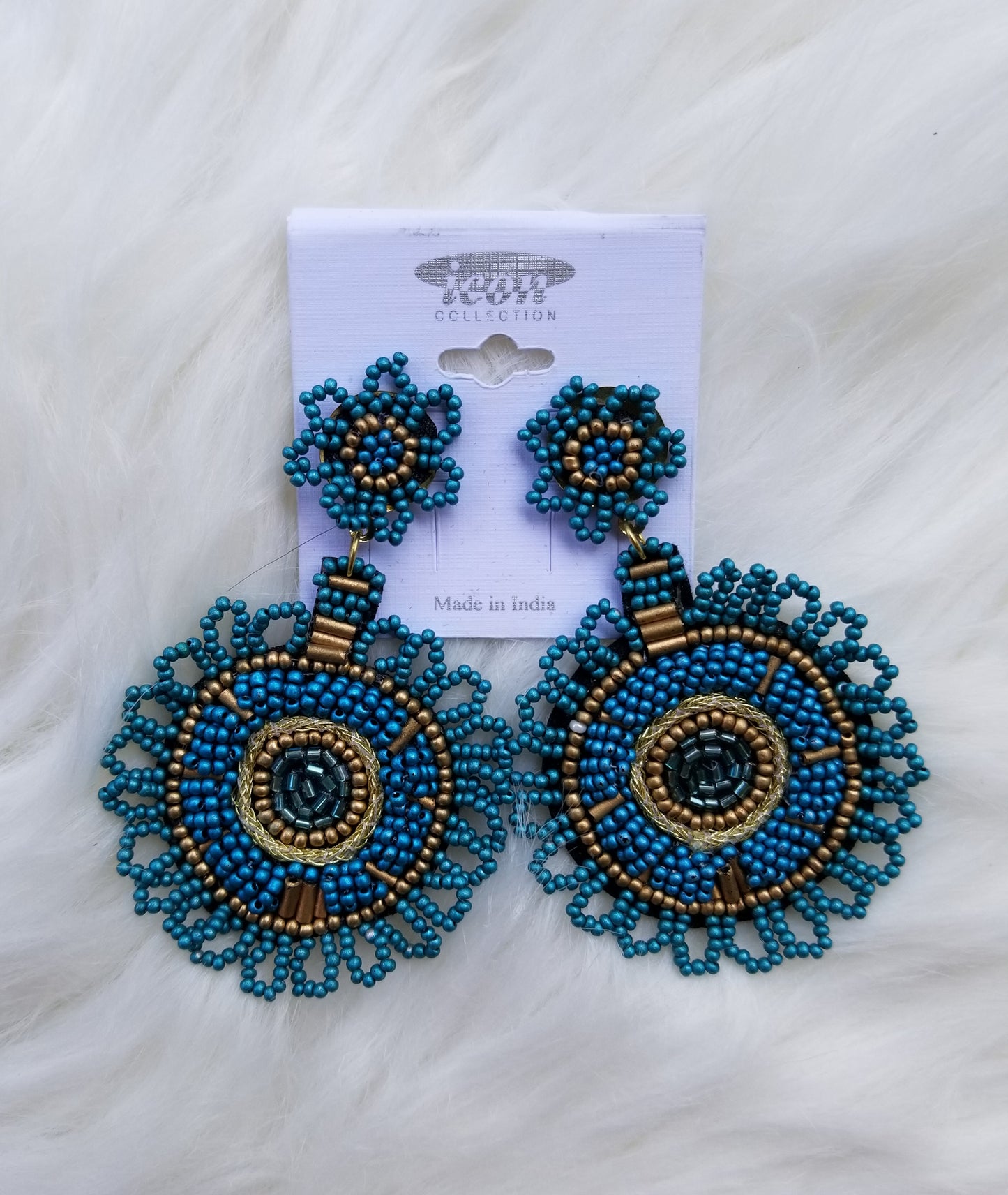 Aqua decorative circle beaded statement earrings Ivy and Pearl Boutique