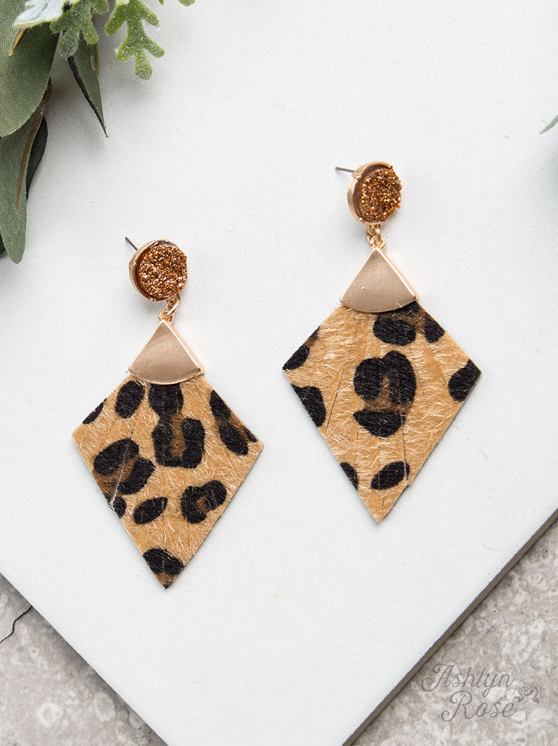 Delightfully deco druzy leopard earrings Ivy and Pearl Boutique