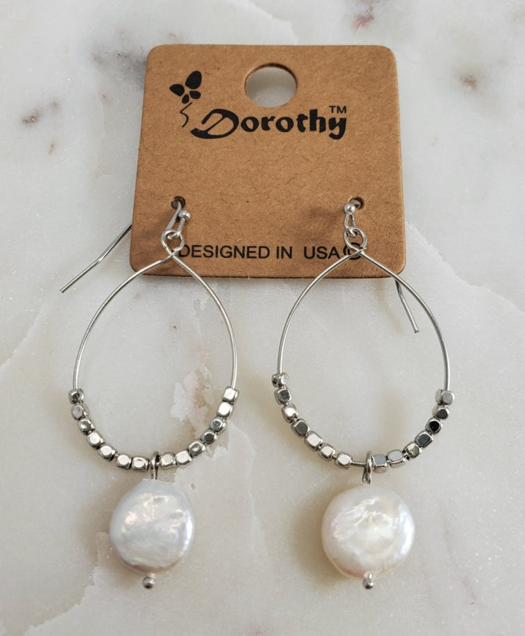 Dorothy Pewter Wide Teardrop Earrings with Pearl Ivy and Pearl Boutique