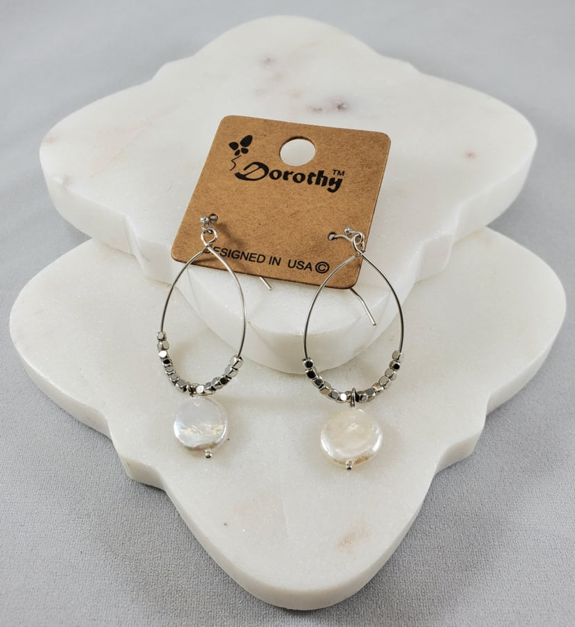 Dorothy Pewter Wide Teardrop Earrings with Pearl Ivy and Pearl Boutique