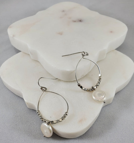 Dorothy Pewter Wide Teardrop Earrings with Pearl  Ivy and Pearl Boutique
