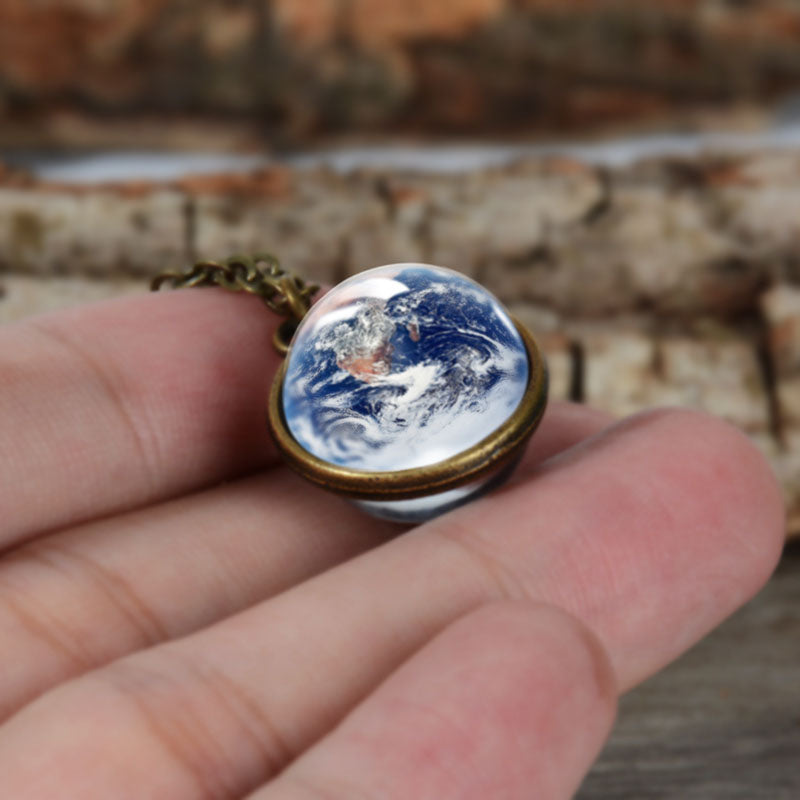 Double Glass Cosmic Planets Ball Pendant Necklace Ivy and Pearl Boutique Cloudy Earth