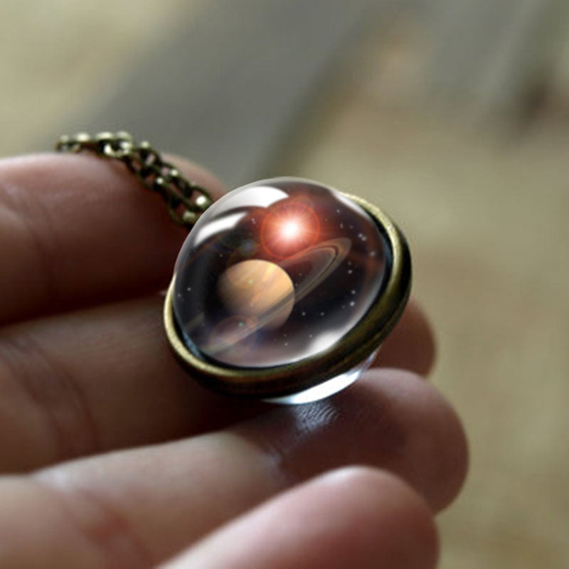Double Glass Cosmic Planets Ball Pendant Necklace Ivy and Pearl Boutique Planets