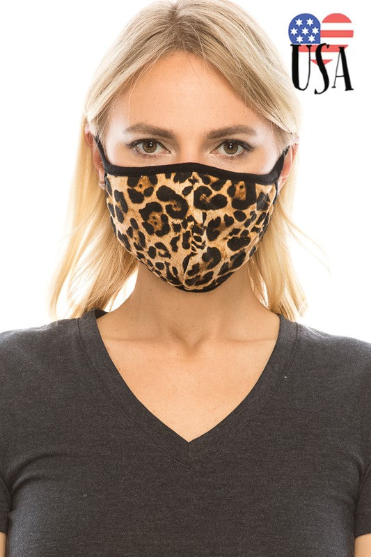 Double-layer animal print leopard reusable face mask with filter pocket Ivy and Pearl Boutique Leopard