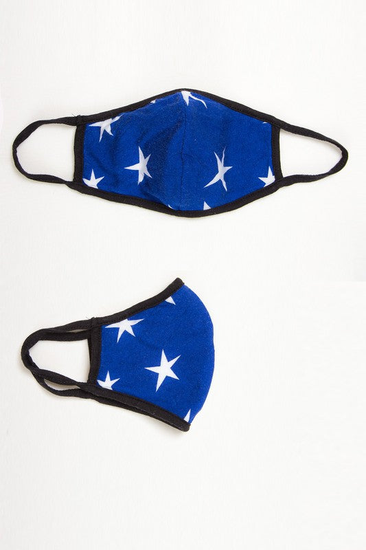 Double-layer stars on solid reusable face mask with filter pocket Ivy and Pearl Boutique